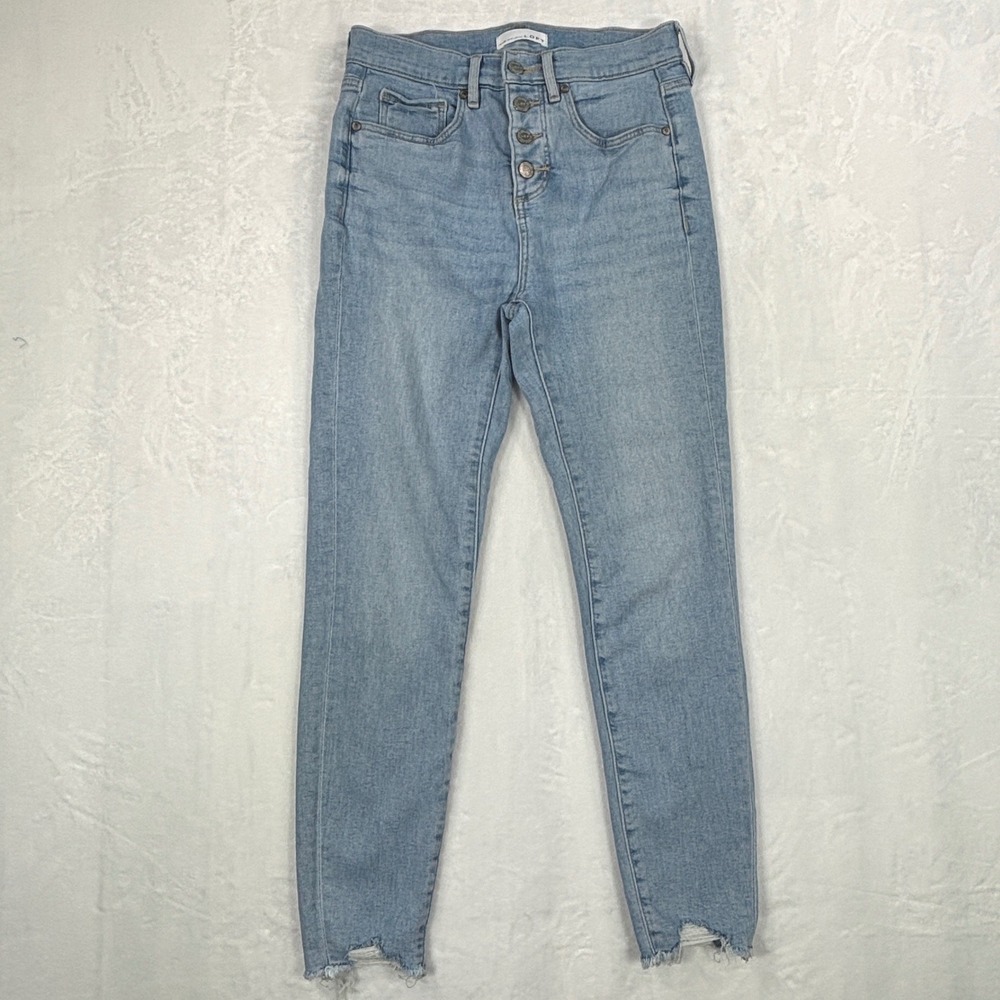 LOFT High Waist Skinny Crop Jeans Light Wash Button Fly Raw Hem Size 26/2